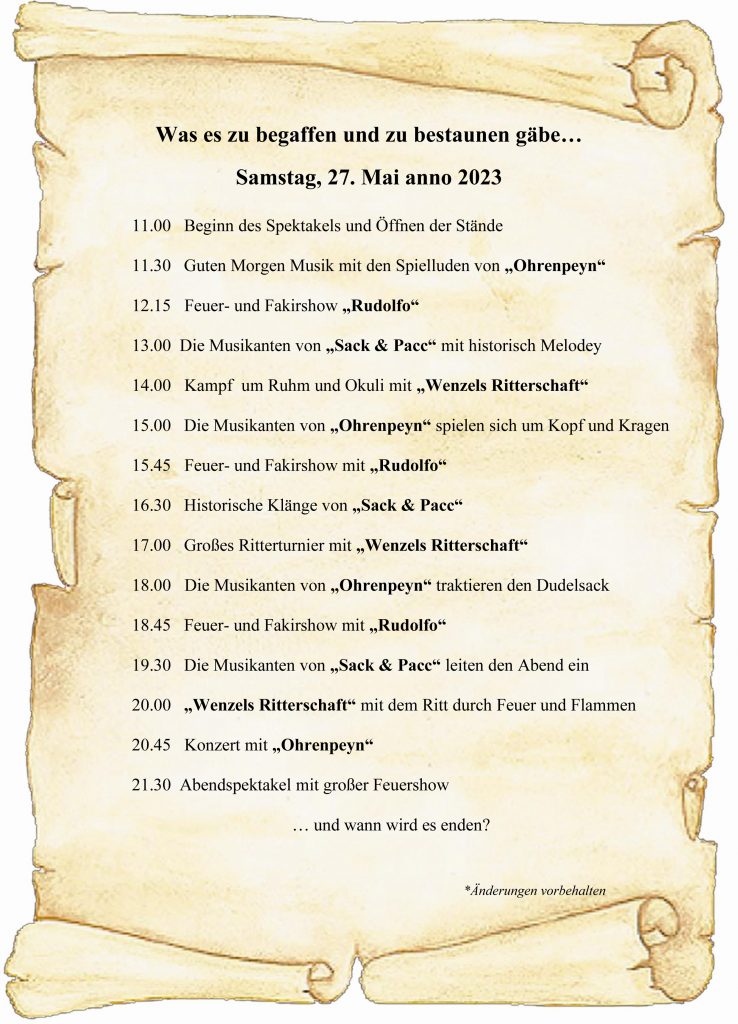 Programm für Samstag - Mittelalterspektakel in Posterstein